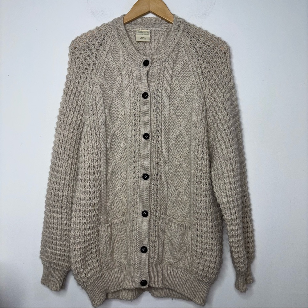 Falcara Ireland Wool Button Cardigan Fisherman Sweater Pockets Chunky Cable Knit - Picture 6 of 11